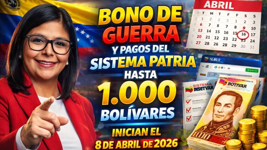 Bono de Guerra y pagos del Sistema Patria hasta 1.000 bolívares inician el 8 de abril de 2026