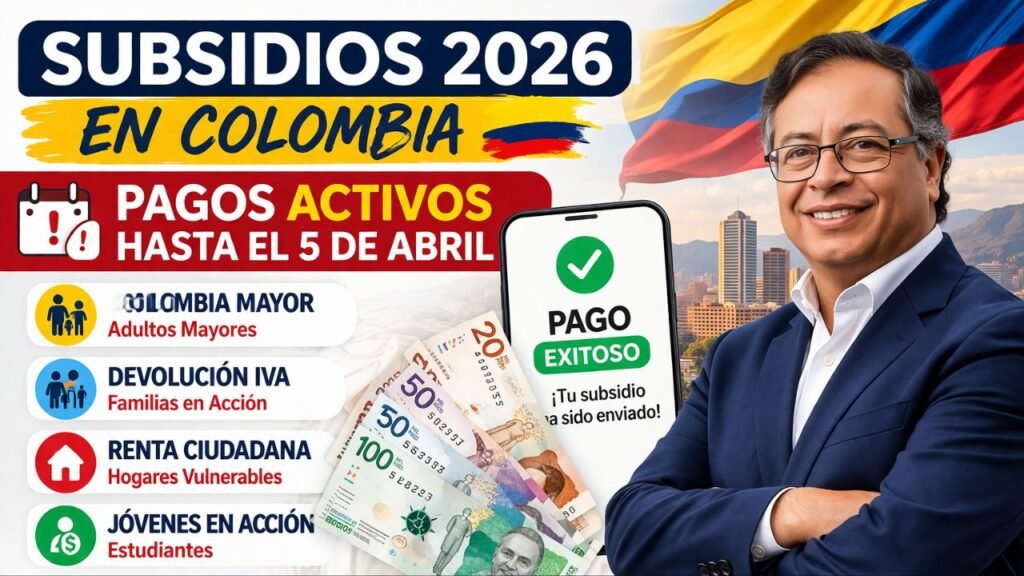 Subsidios 2026 en Colombia: Pagos activos hasta el 5 de abril